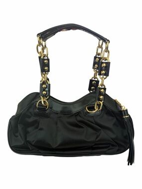 Vintage Y2K Discontinued Black Shoulder Bag w/Gold Chain Accents